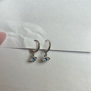 Evil Eye Silver Dangle Hoop Earrings